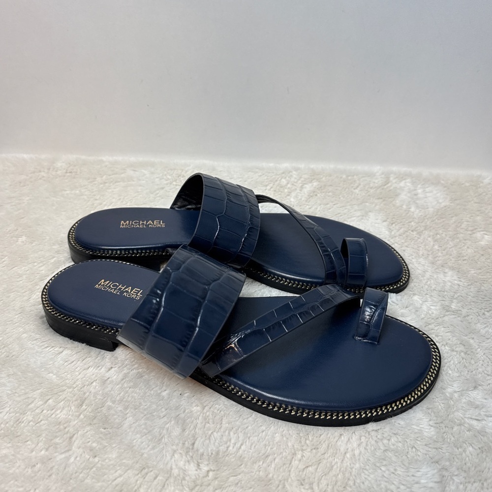 NWOT - Michael - Michael Kors PRATT Crocodile embossed leather Sandal.Navy. 7.5 - Picture 5 of 8